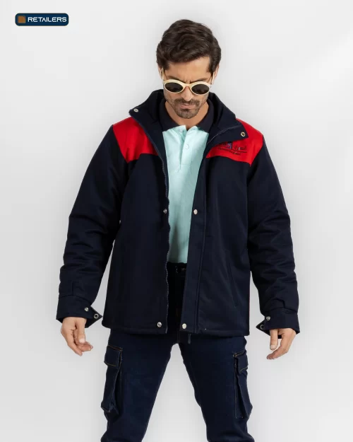 CODE Work Jacket – Al Omran Navy Red Shoulders Look