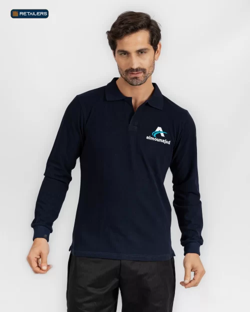 CODE Basic Long Sleeve Polo – Almounaged Navy Look