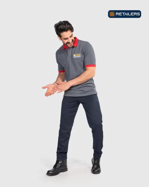 CODE by Retailers Ceramica Cleopatra designed polo uniform Grey Orange Red custom uniform idea