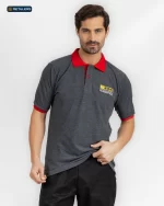 CODE Designed Short Sleeve Polo – Ceramica Cleopatra Grey Red Collar Look