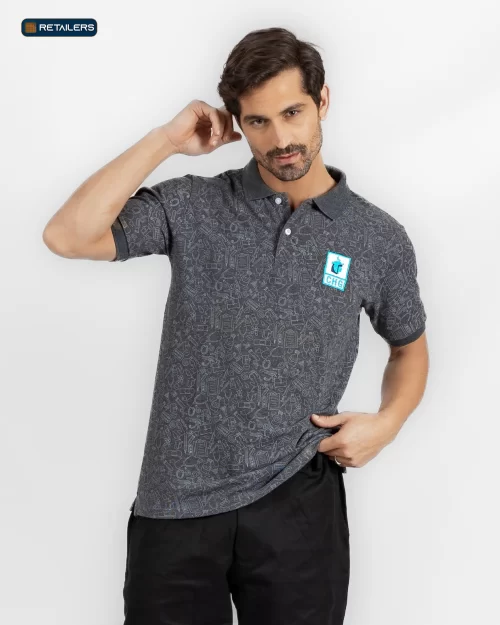 CODE Designed Short Sleeve Polo – Hany Saad Dark Heather Grey Look