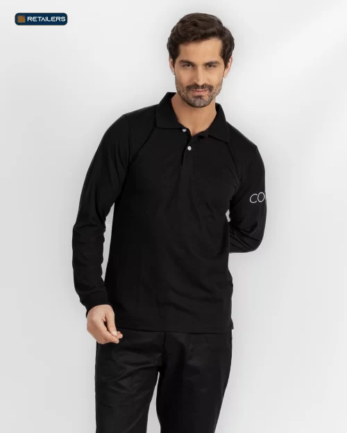 CODE Basic Long Sleeve Polo – Coco Black Look