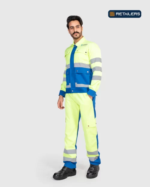 CODE by Retailers Edara safety suit Fluorescent Yellow Blue custom uniform idea