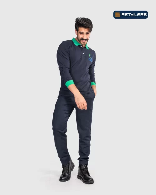 CODE by Retailers Gas Chill designed polo uniform Navy Green Accents custom uniform idea