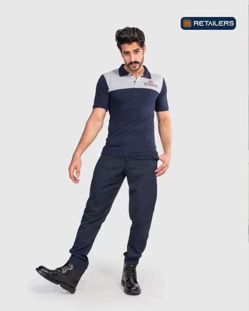 CODE by Retailers Hill International designed polo uniform Navy White Chest custom uniform idea