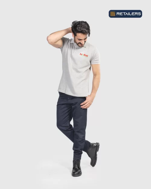 CODE by Retailers In Out Furniture basic polo uniform Light Grey Navy custom uniform idea