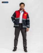 CODE Work Jacket – Lori Red Navy Grey Look