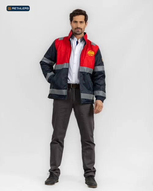 CODE Work Jacket – Lori Red Navy Grey Look