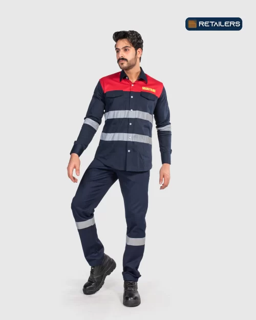 CODE by Retailers Mantrac work suit Navy Red White custom uniform idea