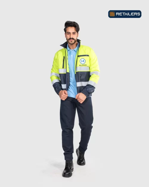 CODE by Retailers Millunuim winter jacket Neon Yellow Navy custom uniform idea