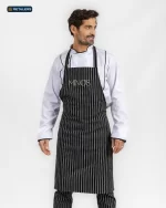 CODE Apron & Headwear – Minos Black Grey Stripes Look