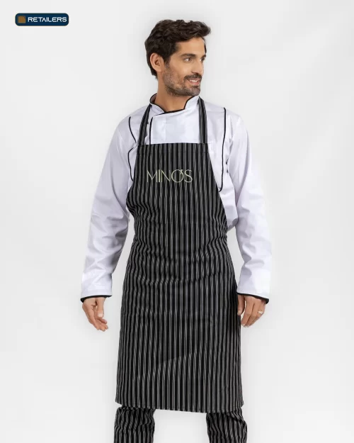 CODE Apron & Headwear – Minos Black Grey Stripes Look