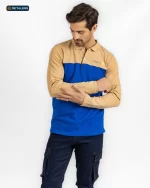 CODE Designed Long Sleeve Polo – Misr Italia Beige Royal Blue Look