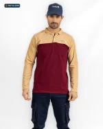CODE Designed Long Sleeve Polo – Misr Italia Burgundy Beige Sleeves Look
