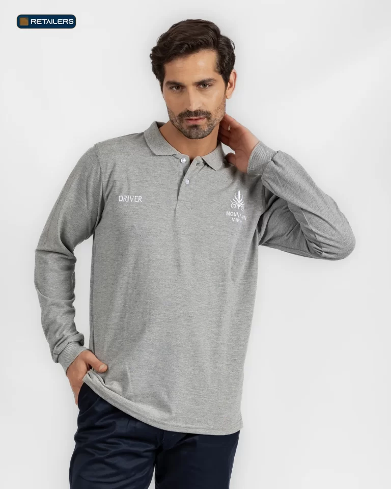 CODE Basic Long Sleeve Polo – Mountain View Grey Navy Look