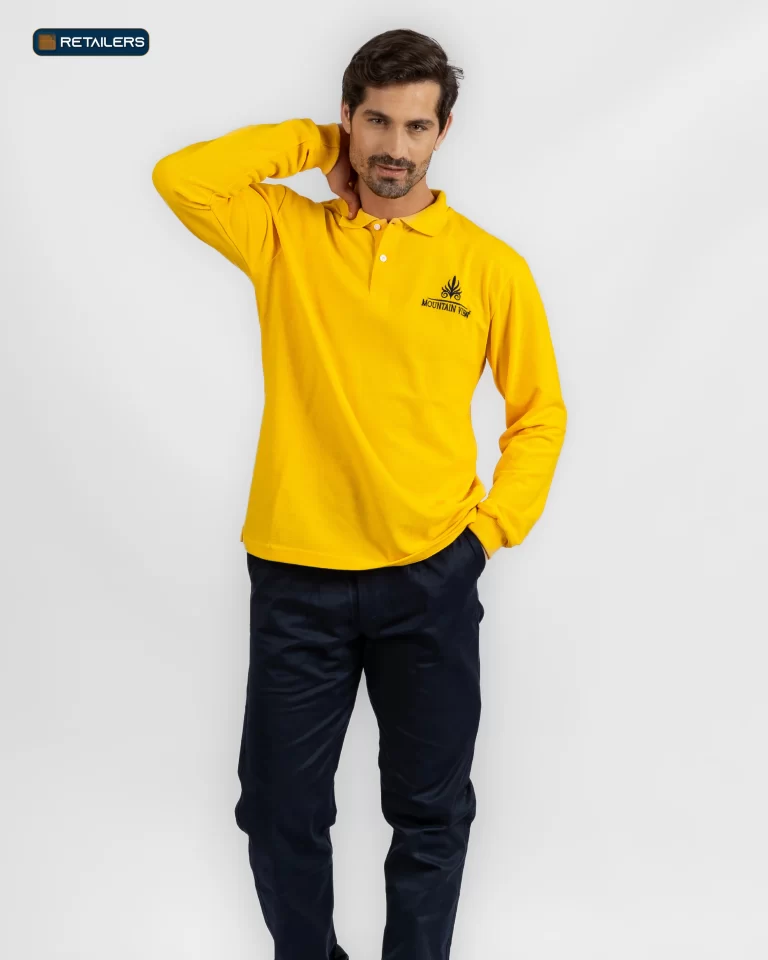 CODE Basic Long Sleeve Polo – Mountain View Yellow Navy Look