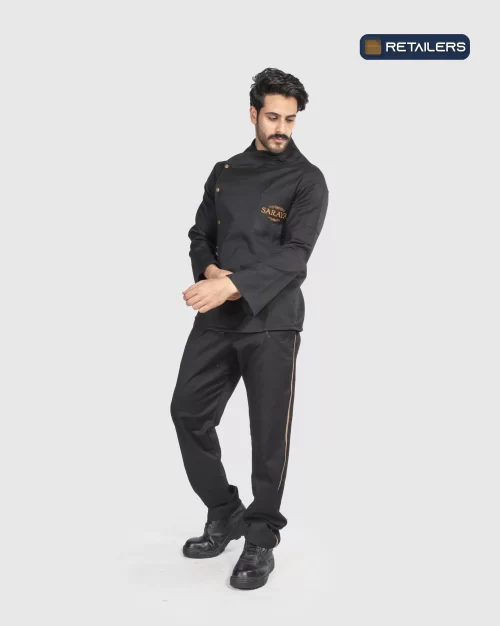 CODE by Retailers Saraya chef uniform Black Gold Details custom uniform idea