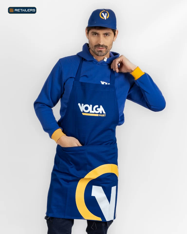 Volga royal blue and yellow apron and headwear uniform example
