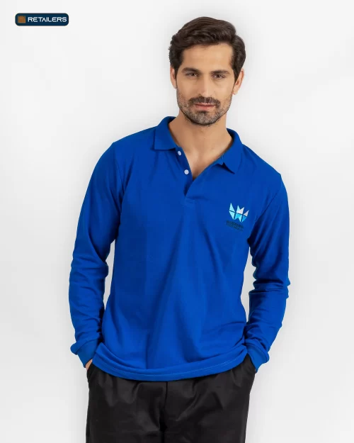 CODE Basic Long Sleeve Polo – Water Front Royal Blue Look